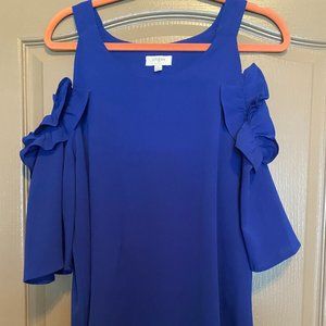 Cold Shoulder Blue Top with Ruffles - Medium